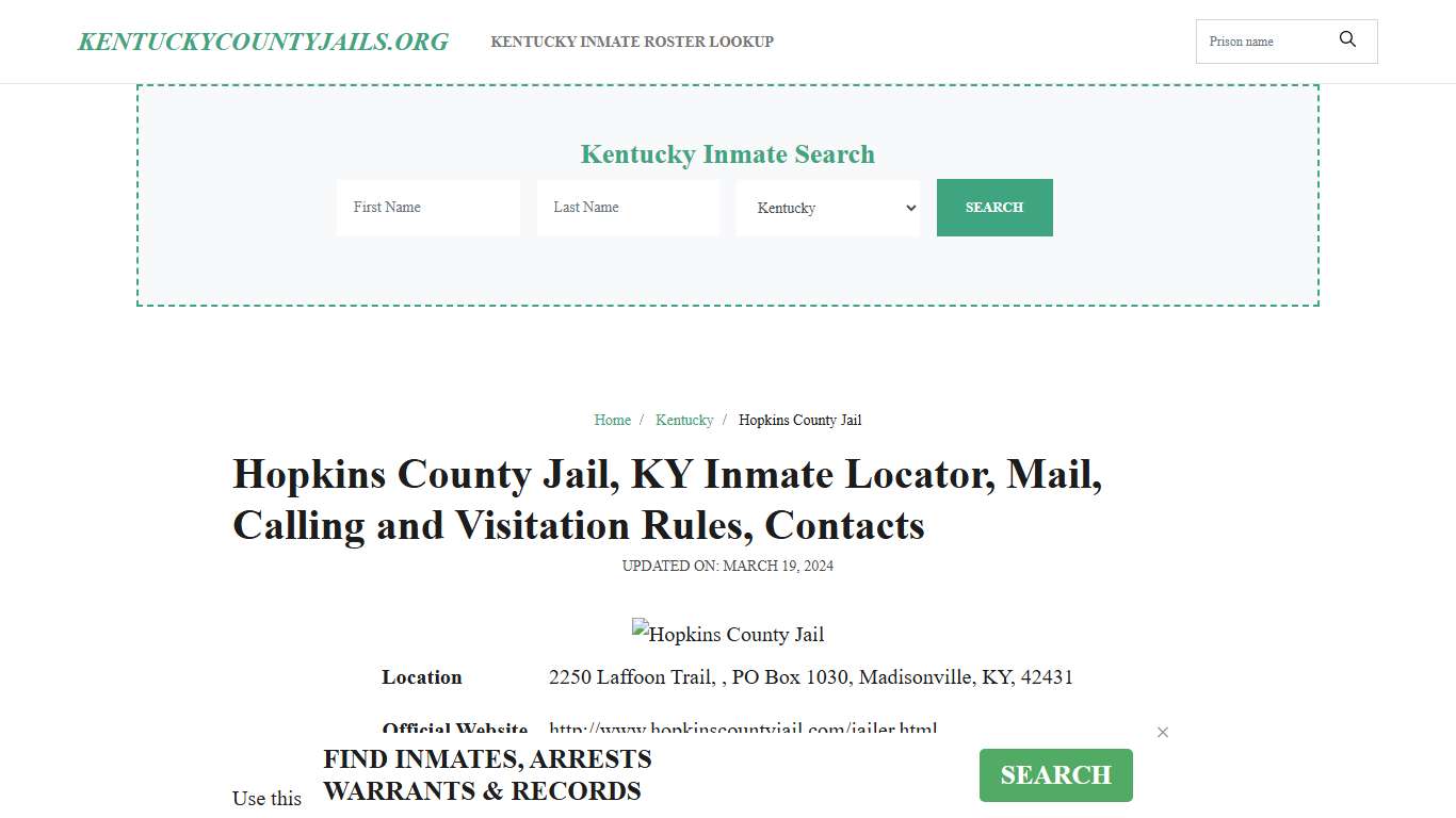 Hopkins County Jail, KY: Inmate Search Options, Visitations, Contacts